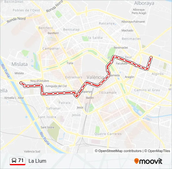 71 bus Mapa de línia