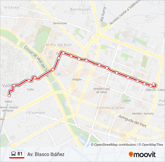 Mapa de 81 de autobús