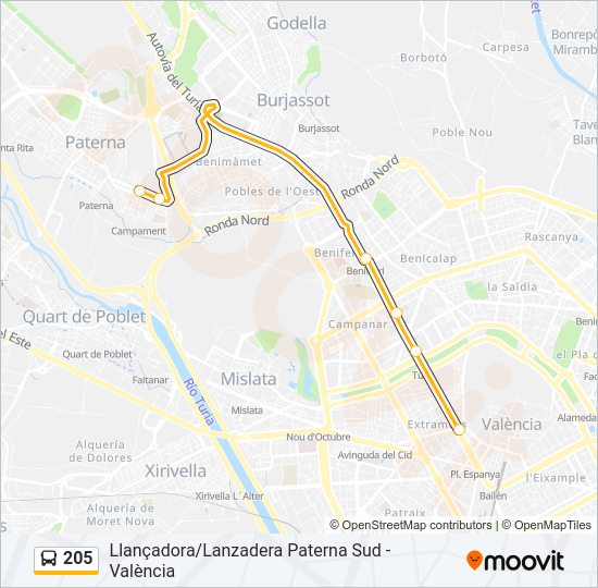 205 Bus Line Map