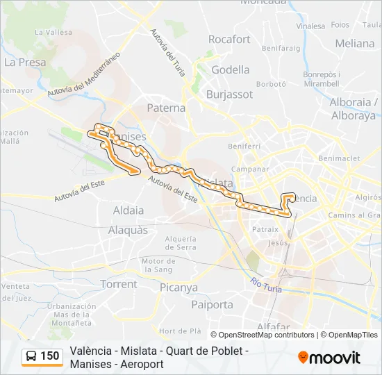 Mapa de 150 de autobús