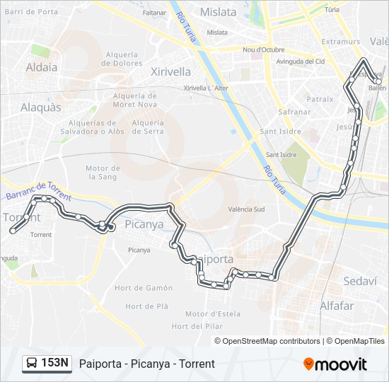 153N Bus Line Map