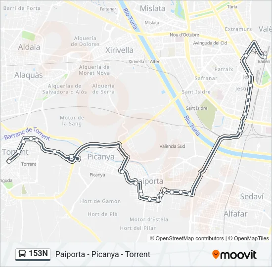 153N Bus Line Map