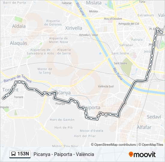 153N Bus Line Map