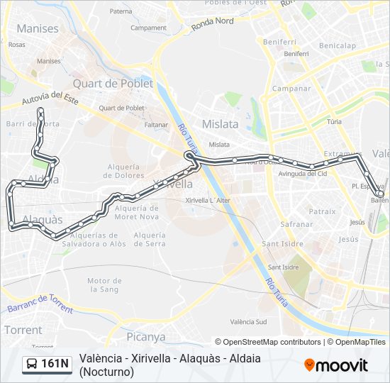 161N Bus Line Map