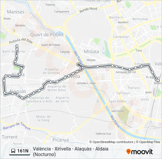 161N bus Mapa de línia