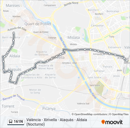 161N Bus Line Map