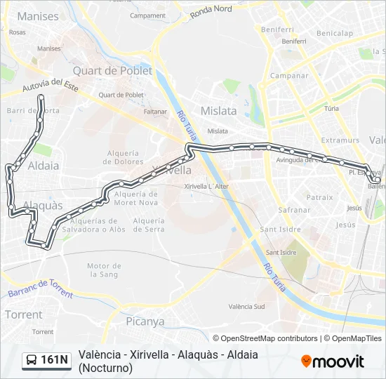 161N Bus Line Map