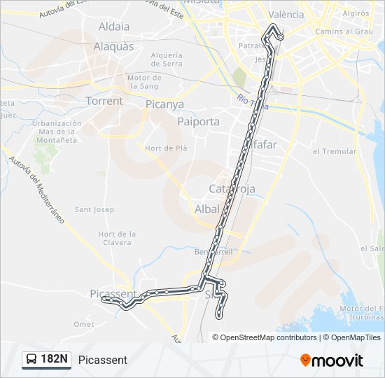 182N Bus Line Map