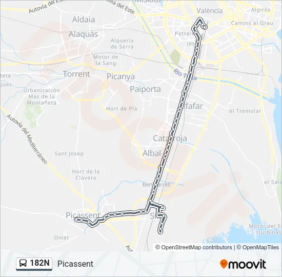 182N bus Mapa de línia