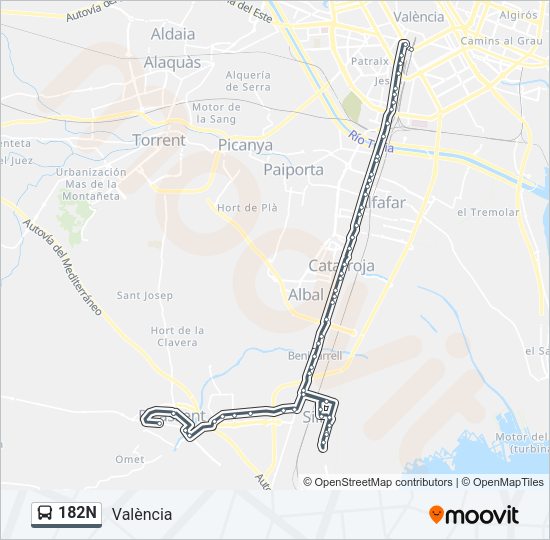 182N Bus Line Map