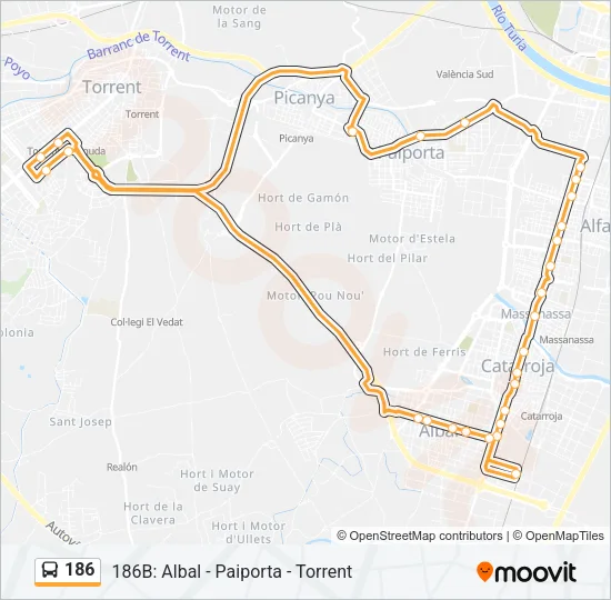 186 bus Mapa de línia
