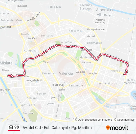 Línea 98: horarios, paradas y mapas - Estació del Cabanyal (Actualizado)