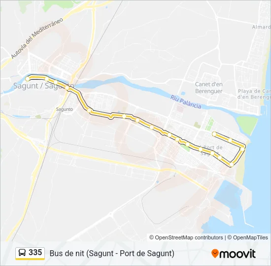 Mapa de 335 de autobús