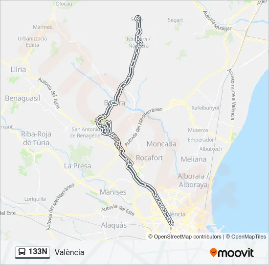 133N Bus Line Map