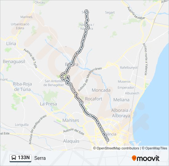 133N Bus Line Map
