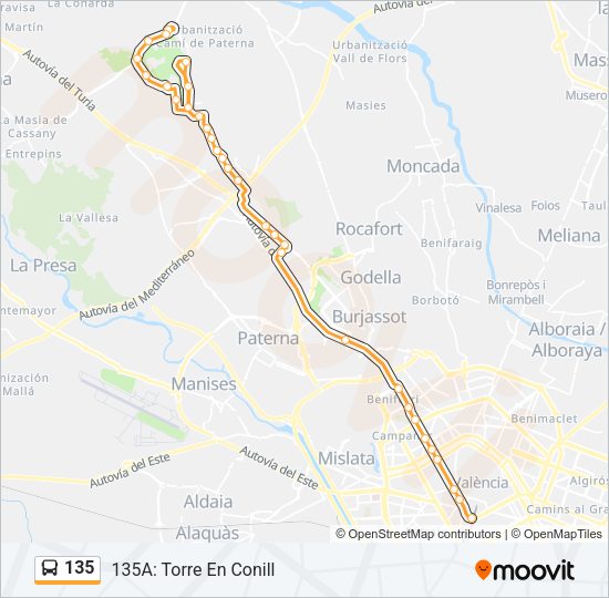 135 Bus Line Map