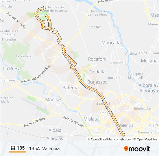 135 Bus Line Map