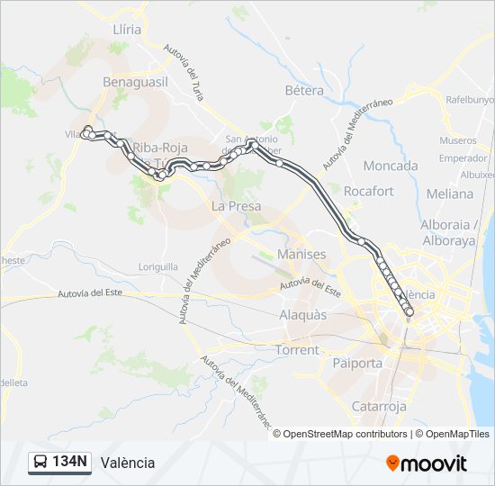 134N Bus Line Map
