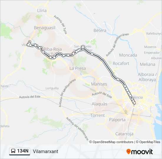 134N Bus Line Map