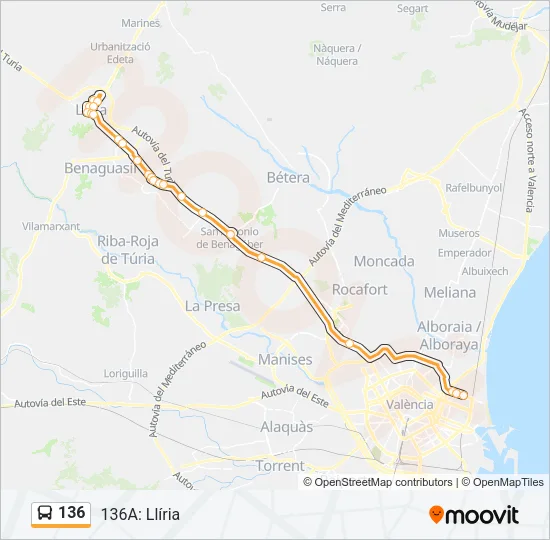 136 bus Mapa de línia