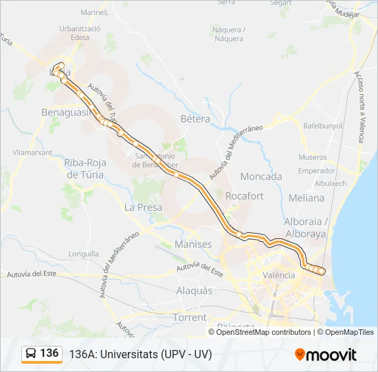 136 bus Mapa de línia