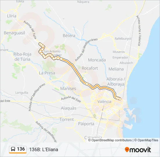 136 bus Mapa de línia