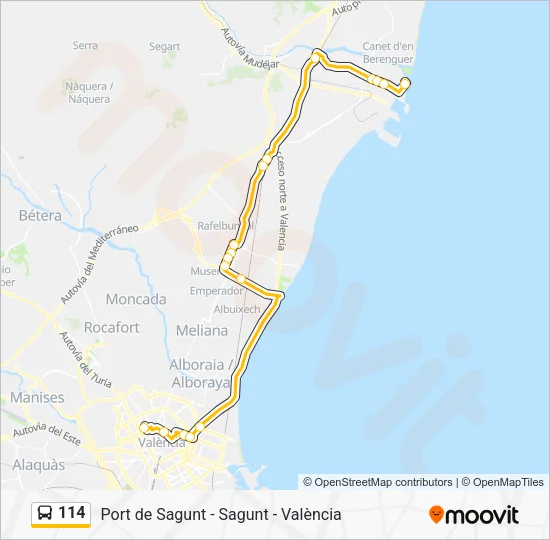 114 Bus Line Map