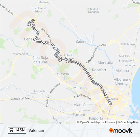 145N Bus Line Map