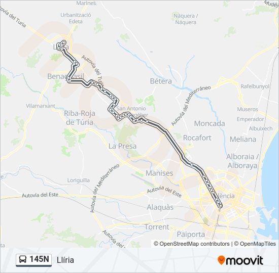145N Bus Line Map
