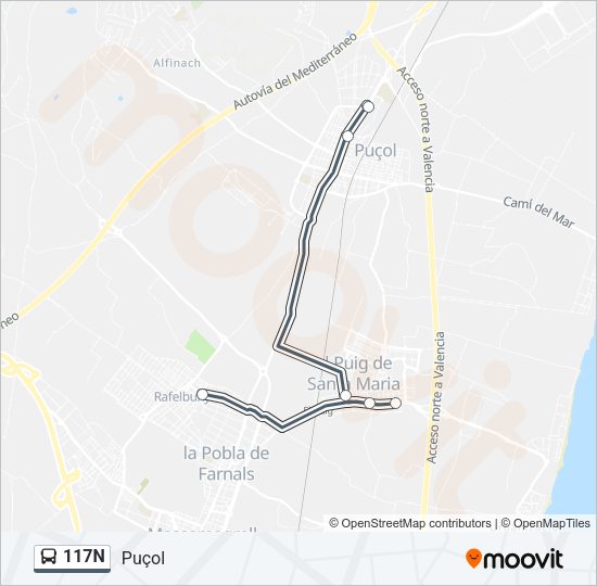 117N Bus Line Map