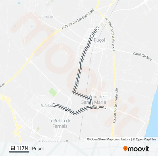 117N Bus Line Map