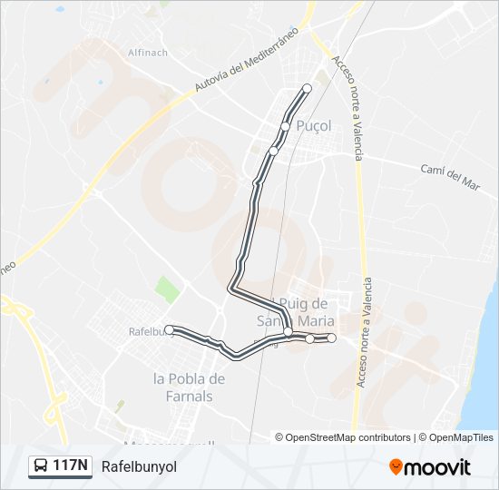 117N Bus Line Map