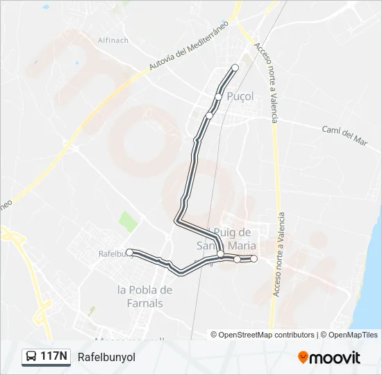 117N Bus Line Map