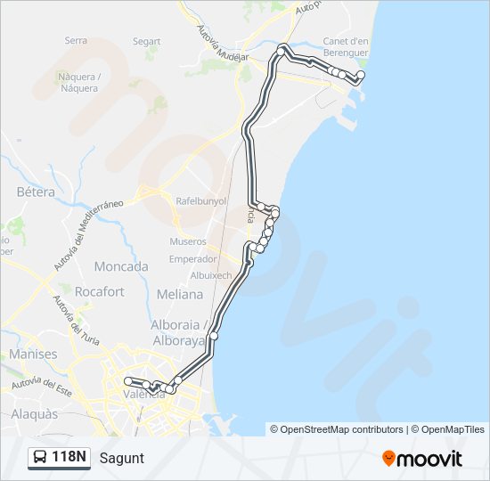 118N Bus Line Map