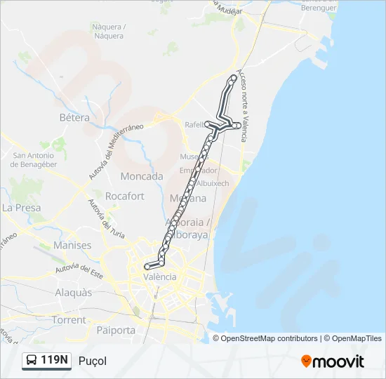119N Bus Line Map