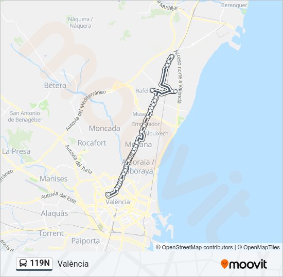 119N Bus Line Map