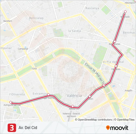 3 Metrovalencia Line Map