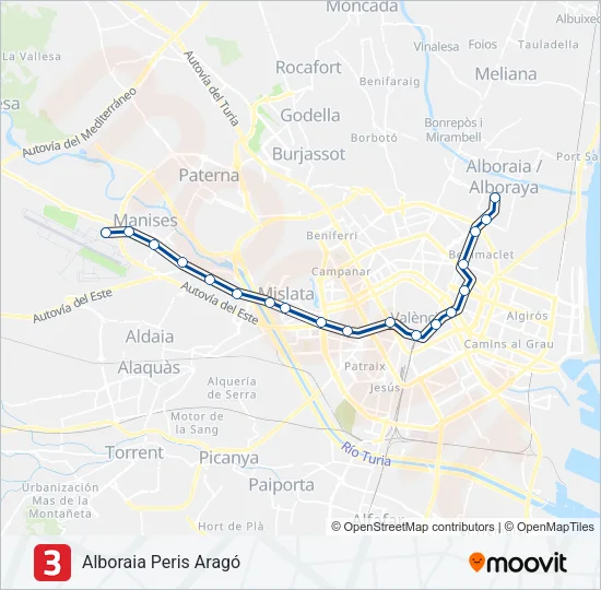 3 Metrovalencia Line Map
