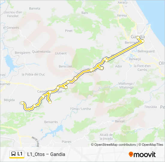 Mapa de L1 de autobús
