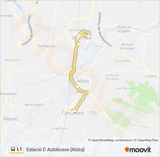 Mapa de L1 de autobús