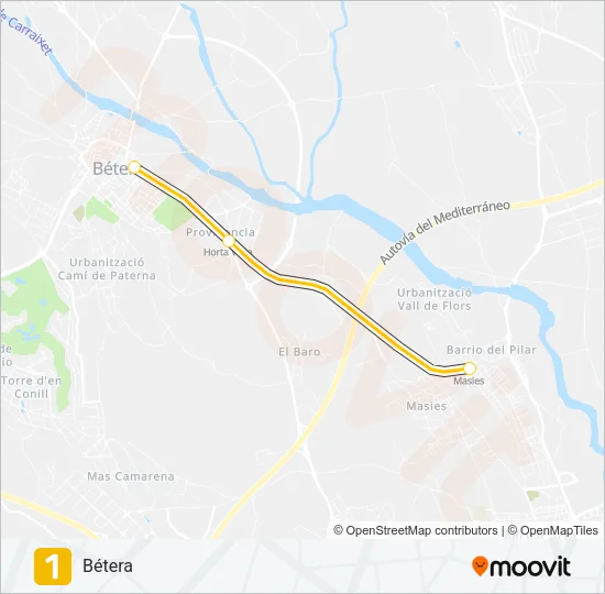 1 Metrovalencia Line Map