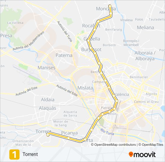 1 Metrovalencia Line Map