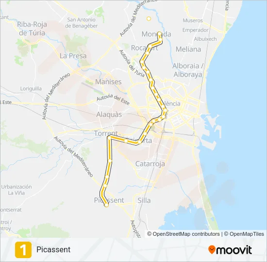1 Metrovalencia Line Map