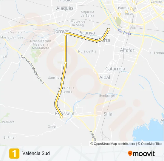 1 Metrovalencia Line Map