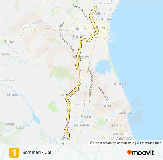 1 Metrovalencia Line Map