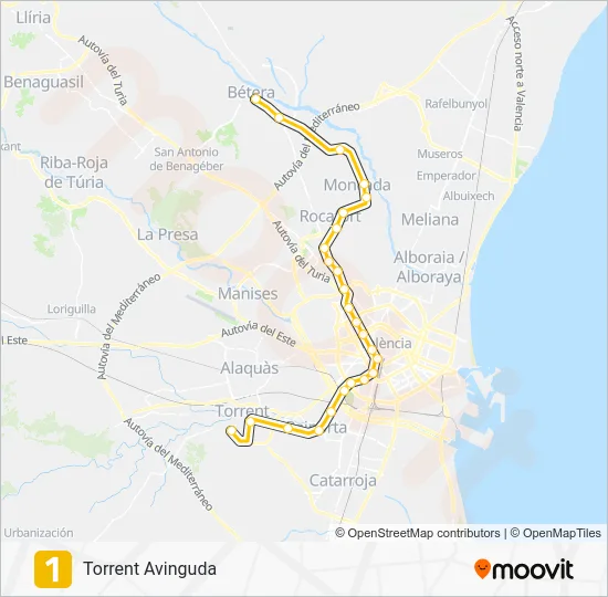 1 Metrovalencia Line Map