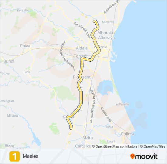1 Metrovalencia Line Map