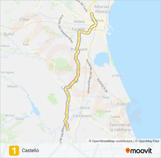 1 Metrovalencia Line Map