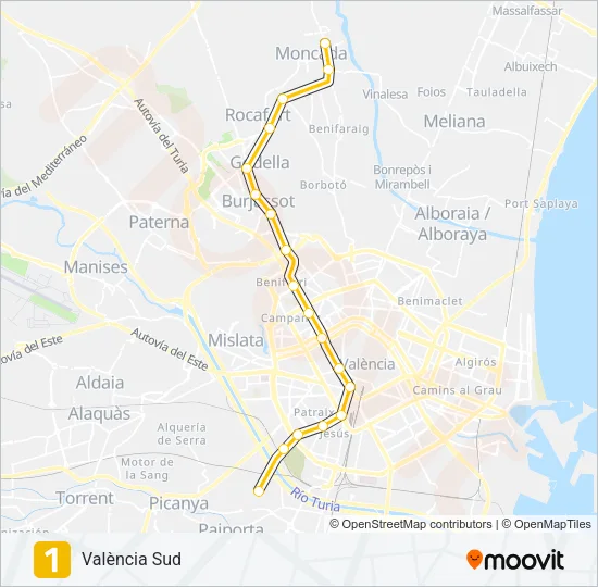 1 Metrovalencia Line Map