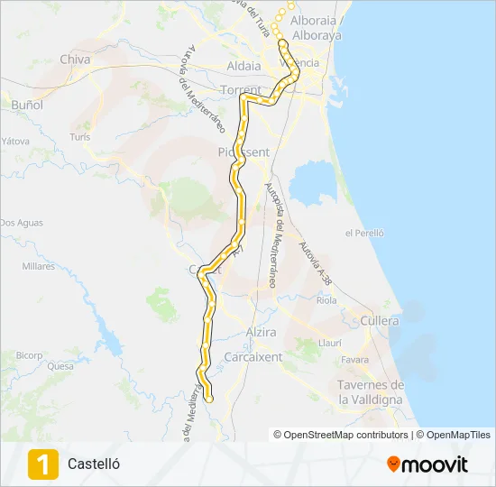 1 Metrovalencia Line Map
